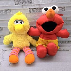 Vintage 1995 Tyco Elmo Plush 16" Sesame Street & 2019 Gund Big Bird 12" Lot‎